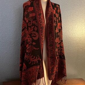 Elegant Black and Red Floral Shawl